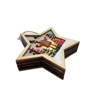 Star-shaped Christmas wooden LED lantern with reindeer and snow landscape scene