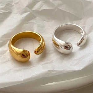 Minimalist 925 sterling silver water drop open ring set in polished gold and silver