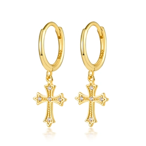 925 Sterling Silver Cross Pendant Hoop Earrings With Cubic Zirconia Beaded Textured Religious Fashion Jewelry For Women