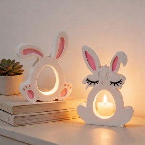 Hollow bunny resin silicone mold for Easter candle holder DIY crafts in two-piece set