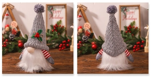 Detail of Christmas gnome with knitted hat and glowing light feature for holiday decor