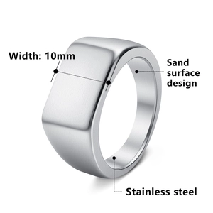 10mm wide stainless steel signet ring with a matte sand surface finish for men