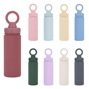 Detailed grid showing 9 colors of matte stainless steel water bottles with loop lids