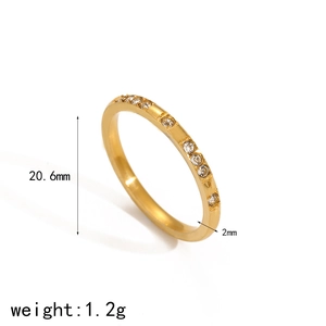 Minimalist gold stainless steel ring with white diamonds, 20.6mm size and 1.2g weight