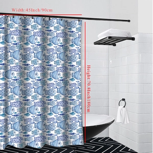 Blue school of fish pattern waterproof shower curtain in modern bathroom, 90x180cm size