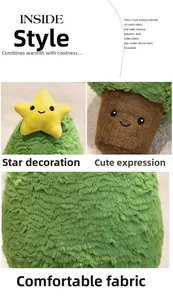 Detail view of plush Christmas tree toy with star topper and embroidered cute expression