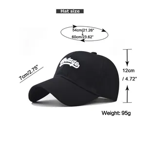 Detailed sizing chart for vintage cotton baseball cap with 54-60cm adjustable circumference