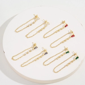 Elegant Tassel Drop Earrings Copper 18K Gold Plated Zircon Inlaid Long Chain Fashion Jewelry For Women