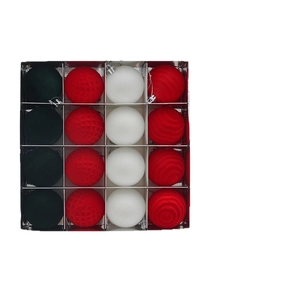 Set of 16 mixed red green and white flocked Christmas tree balls in square gift box