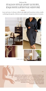 Italian style light luxury black silk texture bathrobe with elegant waist belt detail
