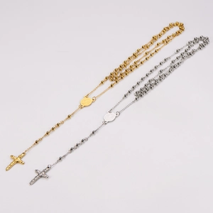 304 stainless steel rosary necklace with San Benito medal and crucifix cross pendant