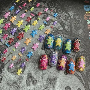 Stickers à ongles 3D en relief avec squelettes colorés style pain d'épices sur ongle