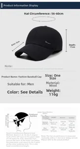 Detailed size chart for winter baseball cap with head circumference measuring guide