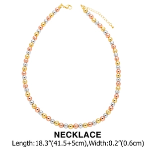 Three-tone beaded necklace in gold, silver and rose gold finish with 18.3 inch chain