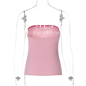 Détail du haut bandeau rose montrant la texture élastique et les bords passepoilés magenta