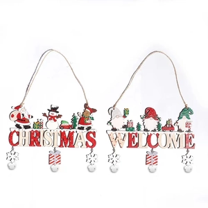 Plaques de Noël et Welcome en bois à suspendre avec motifs gnomes et Père Noël