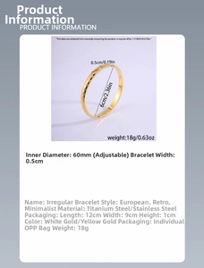 Detailed view of 0.5cm width stainless steel irregular bangle showing 60mm inner diameter
