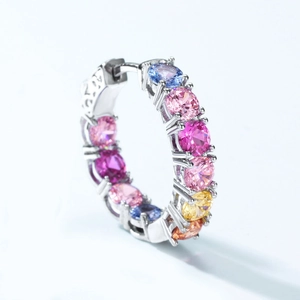 Rainbow hoop earrings in silver with multi-color cubic zirconia and pavé setting