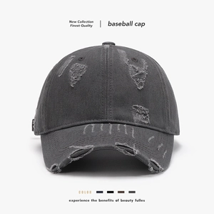 Distressed Washed Cotton Baseball Cap Vintage Streetwear Sun Hat With Broken Holes Design Men Women Adjustable