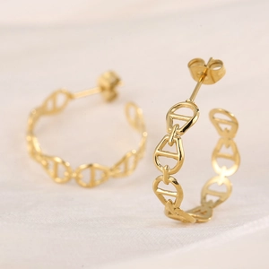 Chic 18K gold plated titanium steel anchor link hoop earrings with geometric design