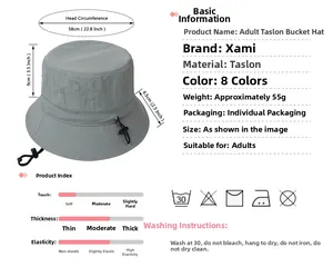 Size chart showing light gray sun hat dimensions 58cm circumference and brim detail