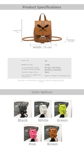 Spécifications du mini sac à dos papillon montrant la taille 18,5x15x8,5cm et les couleurs