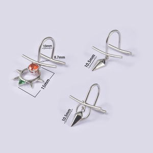 U-shaped stainless steel lip rings with sun zircon and spike pendants for non-pierced lips