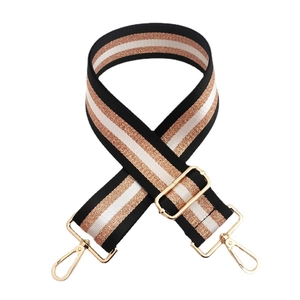 Adjustable 5cm wide striped shoulder strap in black and rose gold with gold metal clips