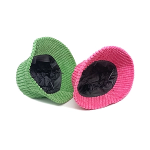 Fashionable corduroy bucket hat in green and pink colors for men and women