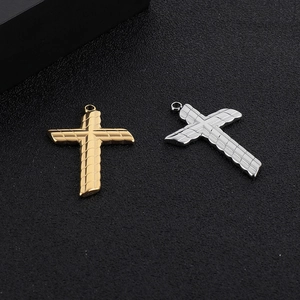 Hip hop stainless steel cross pendants in gold and silver with embossed brick texture