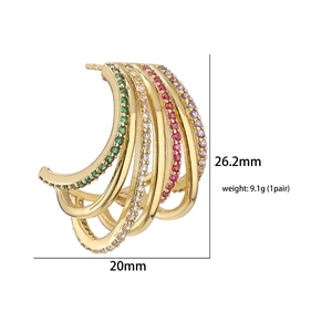 Multi-layer C-shaped hoop earrings with colorful crystals and 26.2mm height dimension