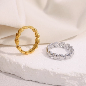 Minimalist 18K gold and silver plated stainless steel heart open rings set