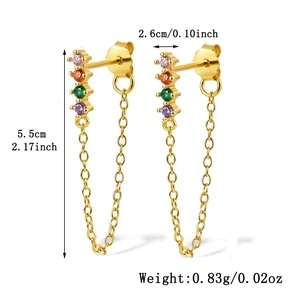 Macro shot of S925 silver gold-plated long tassel earrings with colorful zircon stones