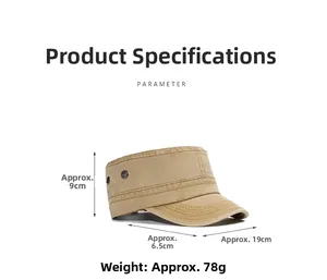 Detailed parameter guide for the khaki cotton military flat cap with dimensions and weight