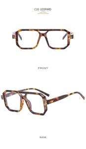Front and side view of leopard tortoise shell double bridge eyeglasses frames