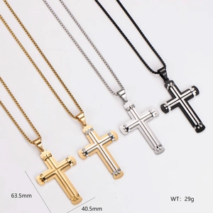 Three-layer stainless steel cross pendant necklace in four dual-tone color variations