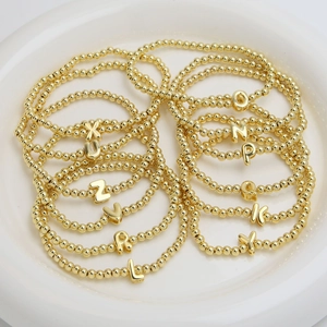 18k gold plated balloon alphabet beaded elastic bracelets with various letter charms
