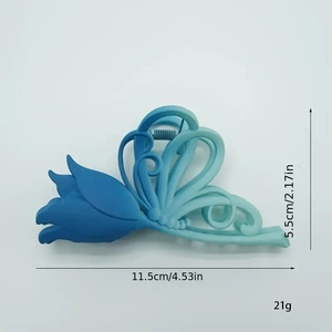 11cm matte blue-green gradient tulip claw clip with size and weight measurements
