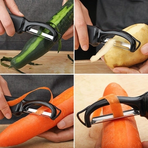 Multifunctional vegetable peeler with black handle for potatoes and carrots