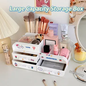Desktop Organizer Box Plastic Drawer Type Makeup Stationery Storage Case For Office Study Desk INS Style Cute