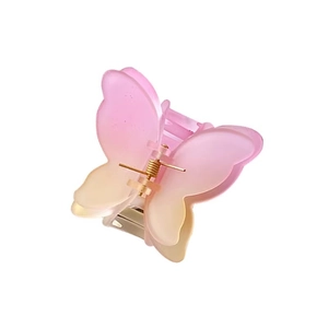 Pink and yellow gradient butterfly hair claw clip with semi-transparent resin finish