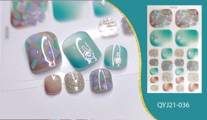 Detail of QYJ21-036 toenail stickers featuring mosaic patterns and glitter rhinestone accents
