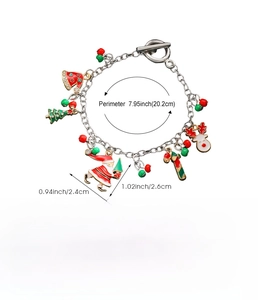 Detail of Christmas charm bracelet with Santa, tree and reindeer charms and zinc alloy material