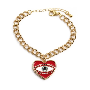 Gold plated Turkish evil eye heart bracelet with colorful enamel and zircon stones