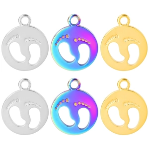 Stainless Steel Baby Footprint Pendant Necklace Fashion Commute Hollow Round Footprint Pendant For Women Commemorative Jewelry
