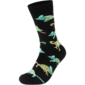 Détail du motif caméléon créatif sur chaussettes mi-mollet en coton mélangé noir