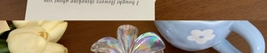 Detailed macro view of an aurora-colored plumeria hair claw clip on a wooden desk