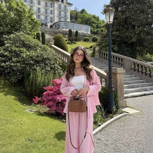 Women's pink casual safari loose shirt and wide-leg trousers two-piece vacation set