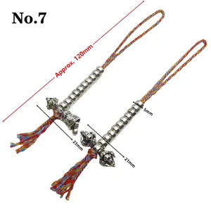 Tibetan Buddhist Vajra Bell pendant with colorful braided cord and measurement details