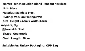 Detailed specs for stainless steel Reunion Island pendant necklace with PVD coating finish
